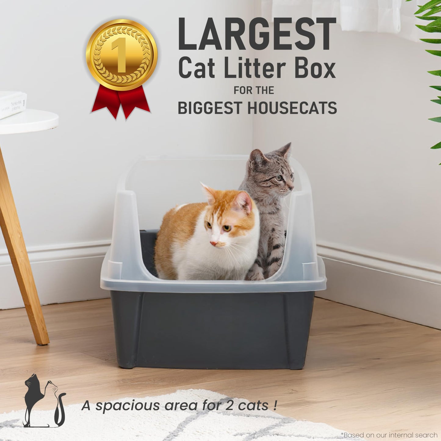 Iris Ohyama Cat Litter Tray with Scoop, Grey, Easy to Clean, Cat Litter Box, Detachable Spill Preventing Walls, For Kittens, Adult Cats, Rabbits, BPA Free, Open Top, Modern, CLH-12