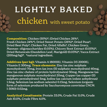 Forthglade Dry Dog Food, Lightly Baked, (6kg), Hypoallergenic and Grain Free Dog Food, Adult 1 Year +, Chicken With Sweet Potato, Complete and Balanced Meal, 50% Single Source Protein