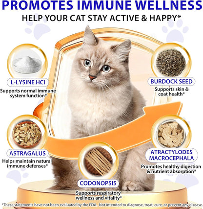 Lysine for Cats, L-Lysine Supplement Liquid Drops for Cats Supports Immune & Respiratory Health,Helps with Sneezing, Eye Discharge and Watery Eyes