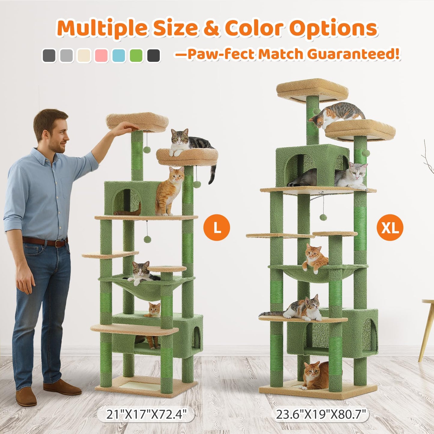 PAWZ Road Cat Tree for Large Cats, 184cm Tall Cat Tower with Large Condo