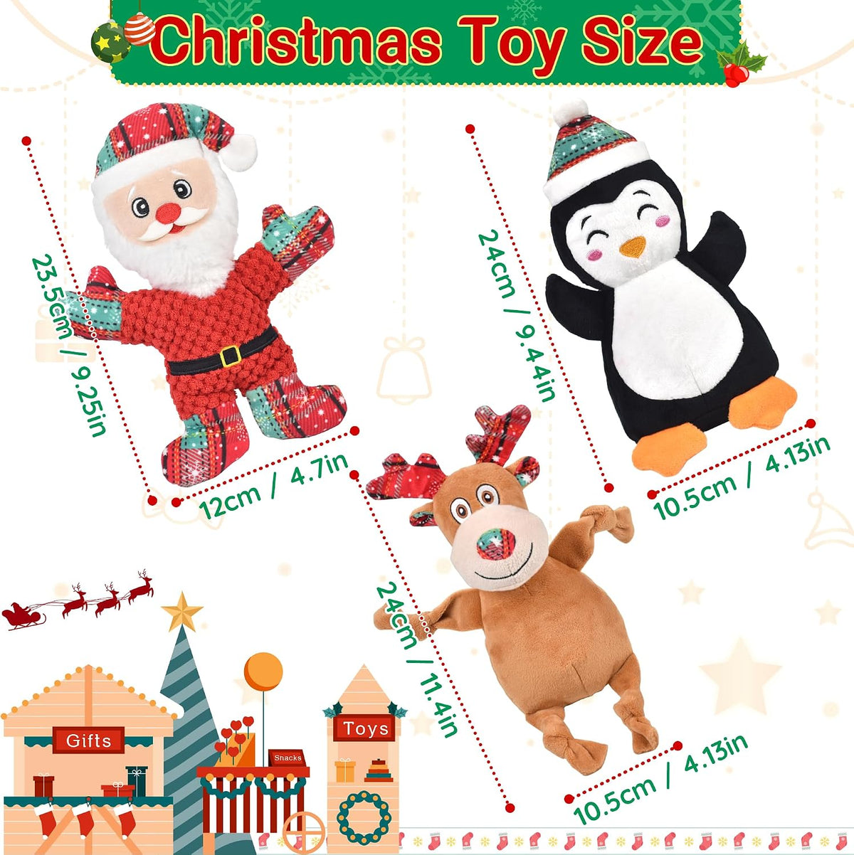 3 Pack Christmas Dog Toys Squeaky Dog Toys Christmas Pet Stuffed Plush Toys Interactive Durable Dogs Chew Toys for Medium Small Large Dogs