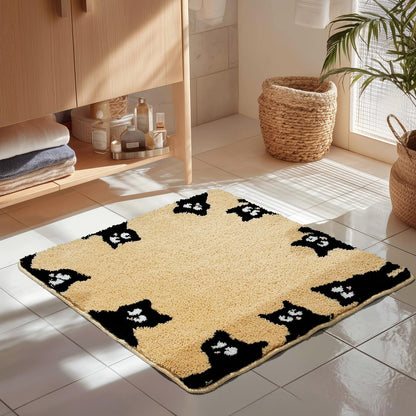 Cute Cat Bath Mat, Unique Blue Small Fun Bathroom Rug