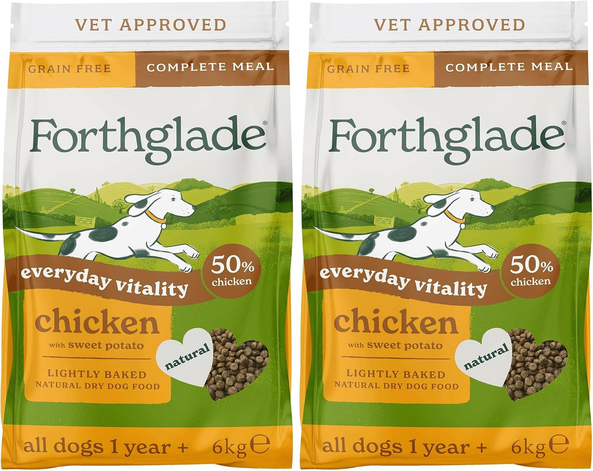 Forthglade Dry Dog Food, Lightly Baked, (6kg), Hypoallergenic and Grain Free Dog Food, Adult 1 Year +, Chicken With Sweet Potato, Complete and Balanced Meal, 50% Single Source Protein