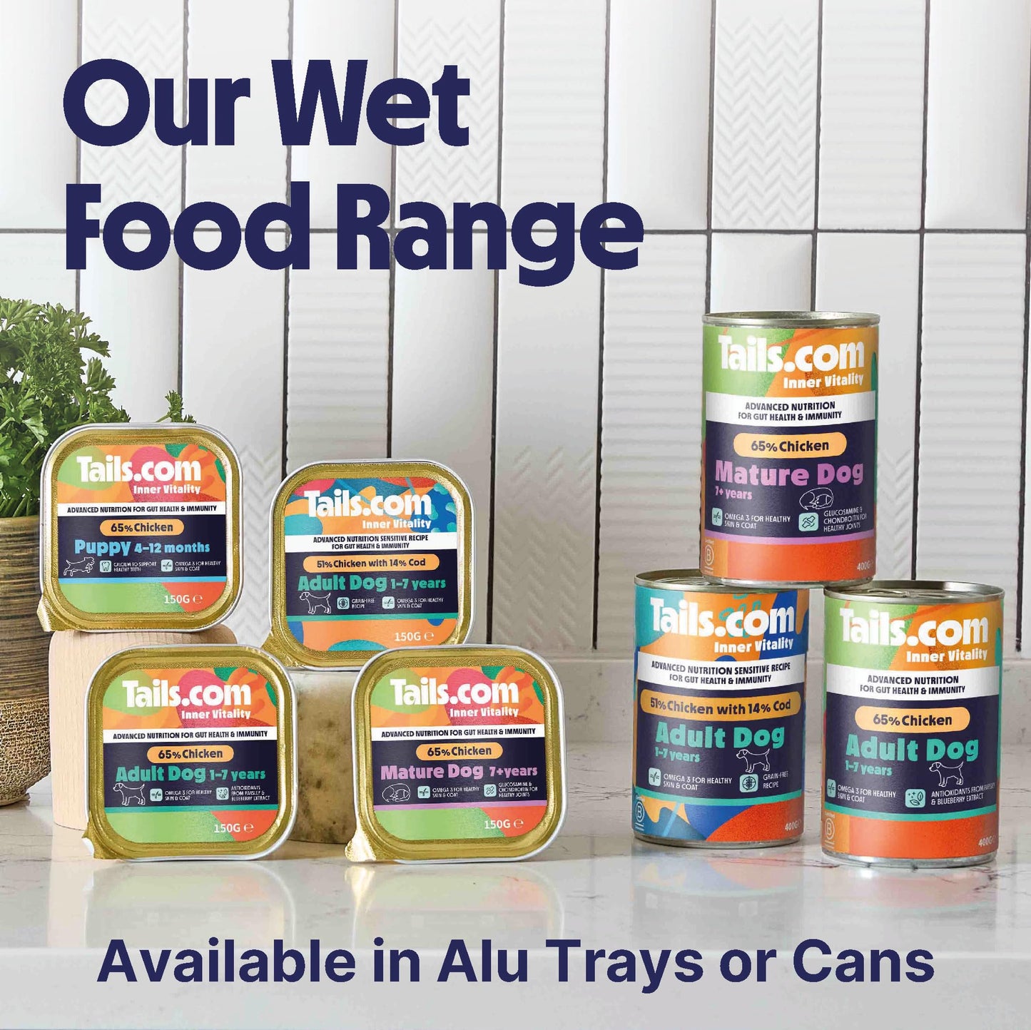 Tails.com Inner Vitality • Wet Dog Food 11 x 150g • Sensitive Chicken & Cod • Adult 1-7 years • Grain Free Recipe • Made with natural ingredients • Contains Omega 3 to Support Skin and Coat