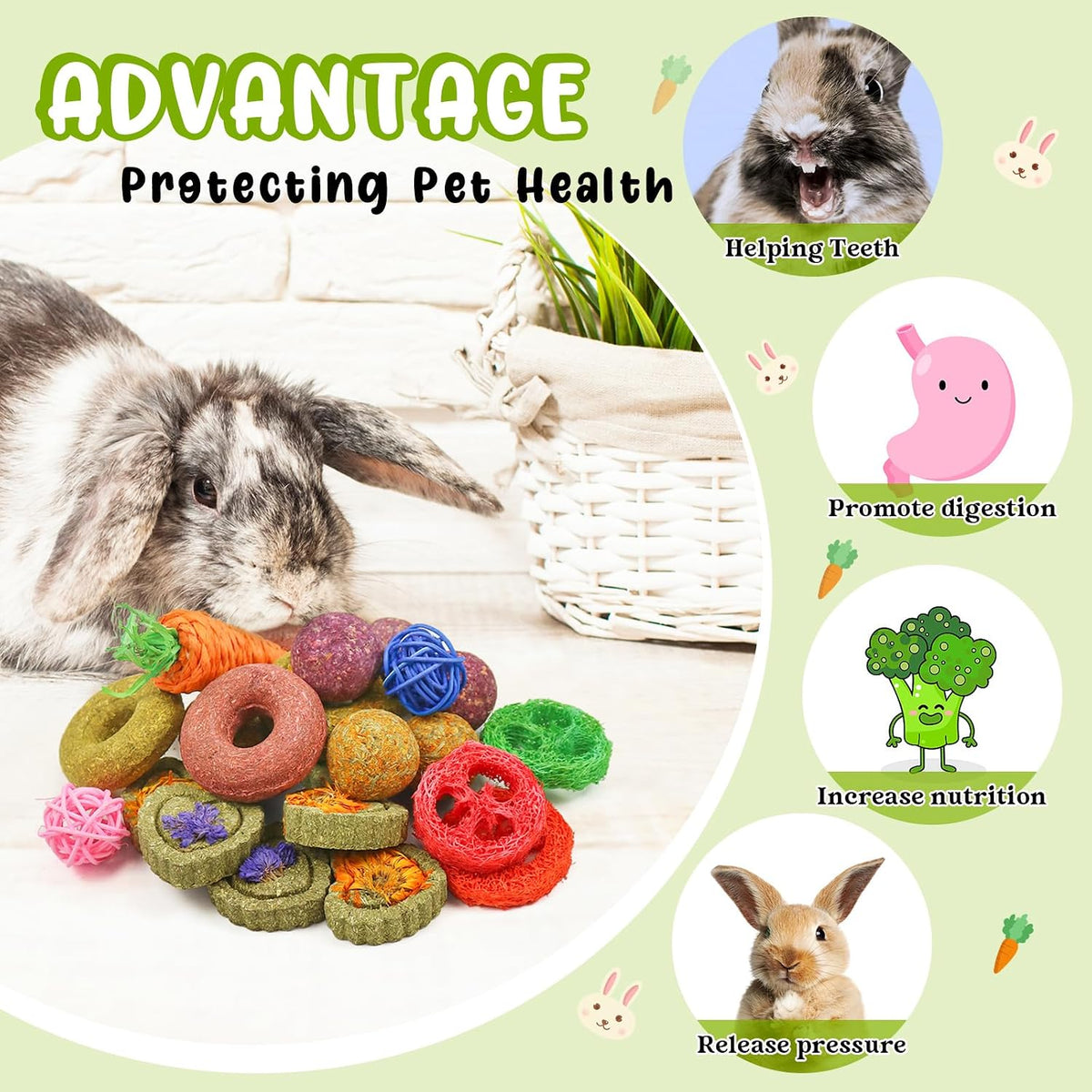 Episkey 22 Pcs Bunny Chew Toys,Natural Timothy Hay Chew Toy for Rabbits, Guinea Pigs, Gerbil, Hamster, Chinchilla Chew Toy for teeth Small Animals MolarTeeth Treats Toys (A)