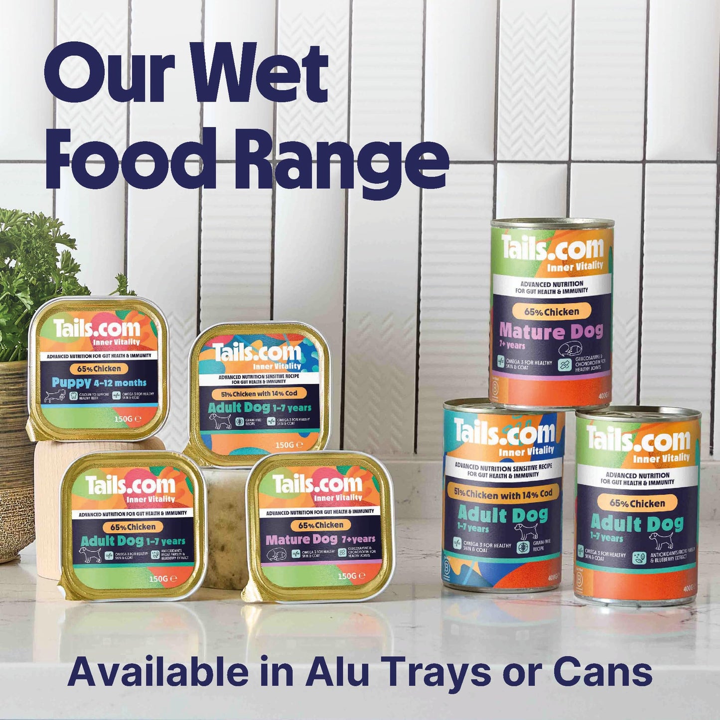 Tails.com Inner Vitality • Wet Dog Food 11 x 150g • Sensitive Chicken & Cod • Adult 1-7 years • Grain Free Recipe • Made with natural ingredients • Contains Omega 3 to Support Skin and Coat