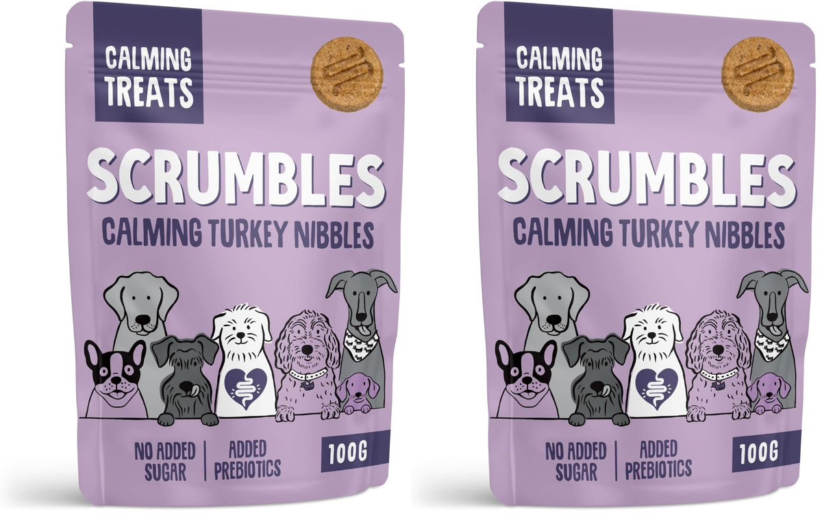 Scrumbles • Dog Treats • Hypoallergenic • Calming • All Lifestages • Turkey • 100g Bag • Gut Friendly Prebiotics • No Added Sugar