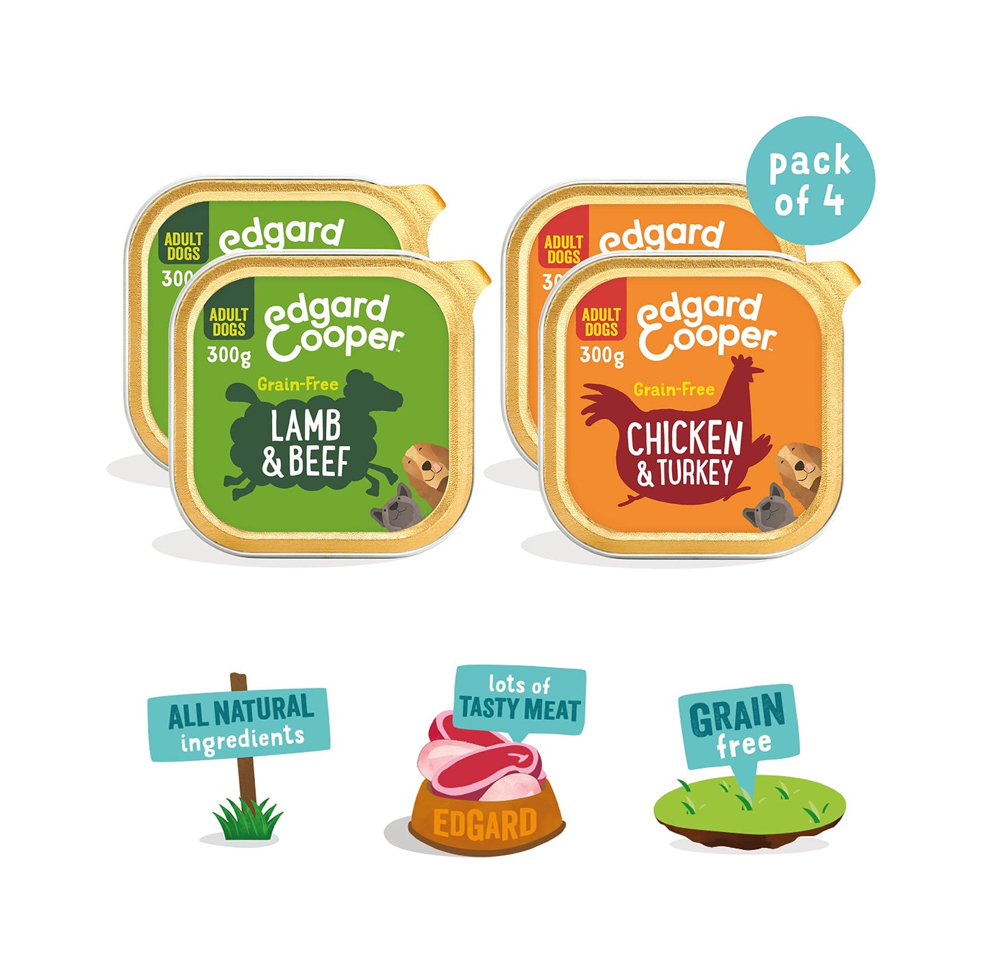 Edgard Cooper Grain-Free Wet Dog Food for Adult Dogs, (11 x 150g), Natural Dogs Food in Cup with Fresh Meat & Amino Acids, Gluten-Free, High Protein