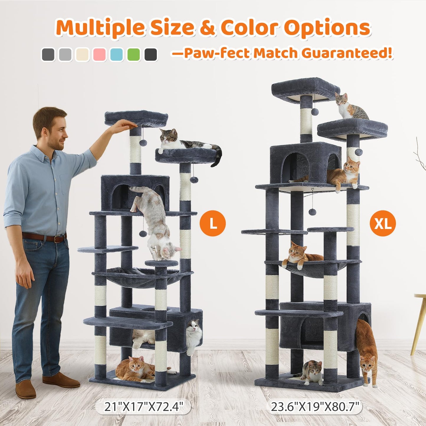 PAWZ Road Cat Tree for Large Cats, 184cm Tall Cat Tower with Large Condo