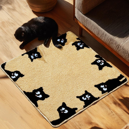 Cute Cat Bath Mat, Unique Blue Small Fun Bathroom Rug
