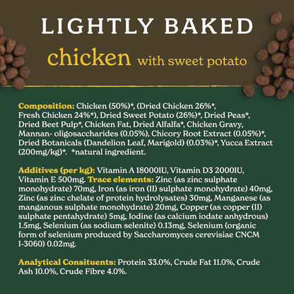 Forthglade Dry Dog Food, Lightly Baked, (6kg), Hypoallergenic and Grain Free Dog Food, Adult 1 Year +, Chicken With Sweet Potato, Complete and Balanced Meal, 50% Single Source Protein