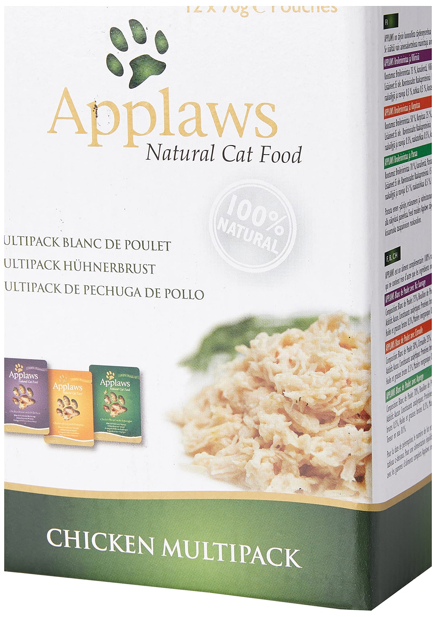 Applaws 100% Natural Wet Cat Food, Pouch Multipack Tuna Selection in Broth, 70 g (12 x 70 g Pouches)