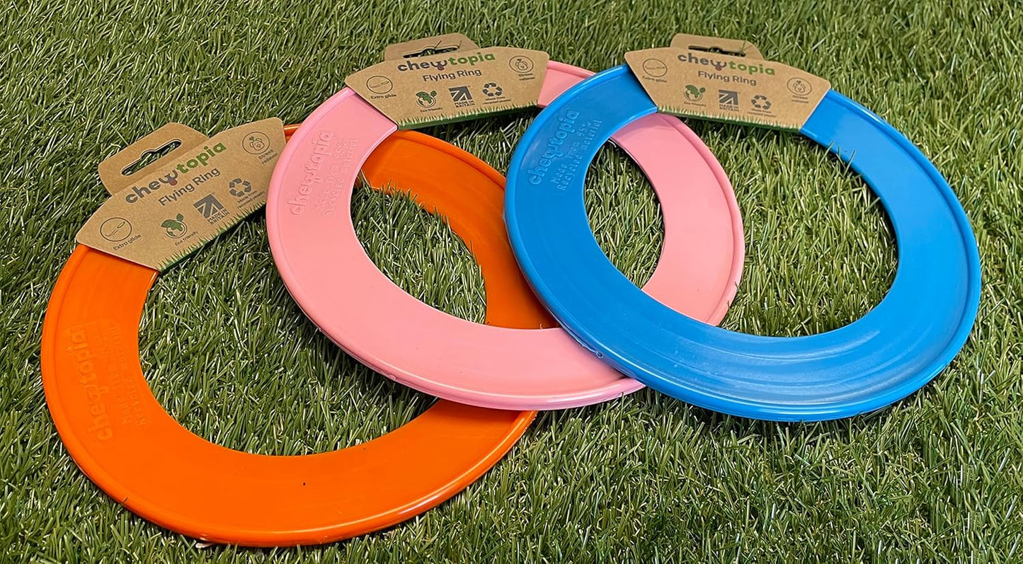Chewtopia Throw Ring Flying Ring, Frisbee Dog Toy, Flexible and Bright Colour, Made in the UK Fetch Toy, Made From Recycled Plastics, Outdoor Dog Toy