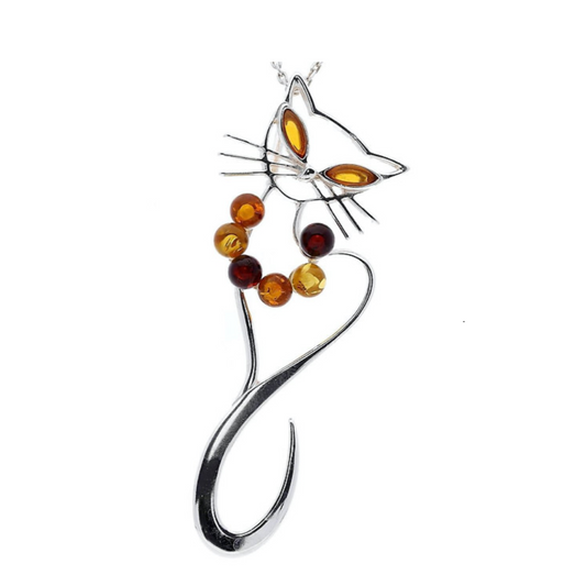 Multi-coloured Amber Sterling Silver Pendant
