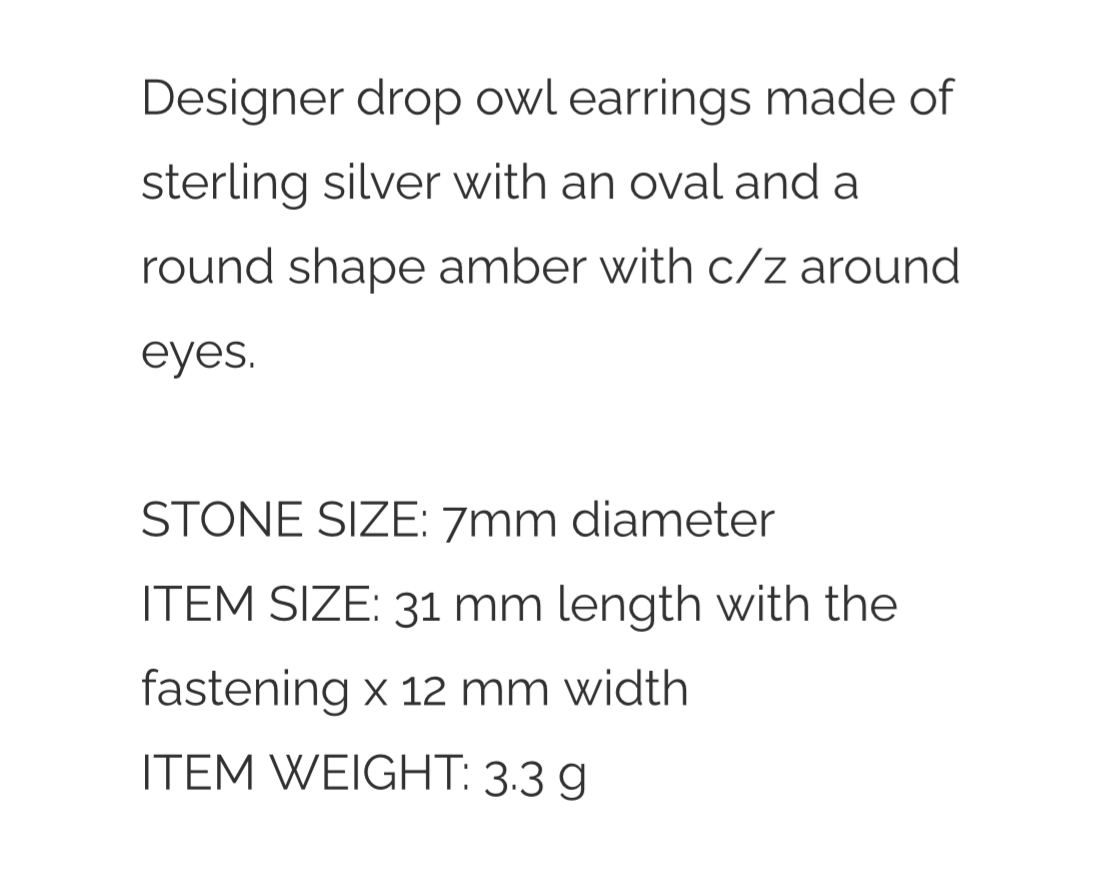 Amber Drop Owl Earrings. FREE DELIVERY - Sayby’s Sanctuary 