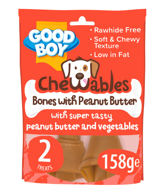 Good Boy Chewables Rawhide Free Peanut Butter Medium Bones 2 pack 158g - Sayby’s Sanctuary 