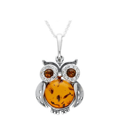 Small Owl Amber Zirconia Silver Pendant. FREE DELIVERY - Sayby’s Sanctuary 
