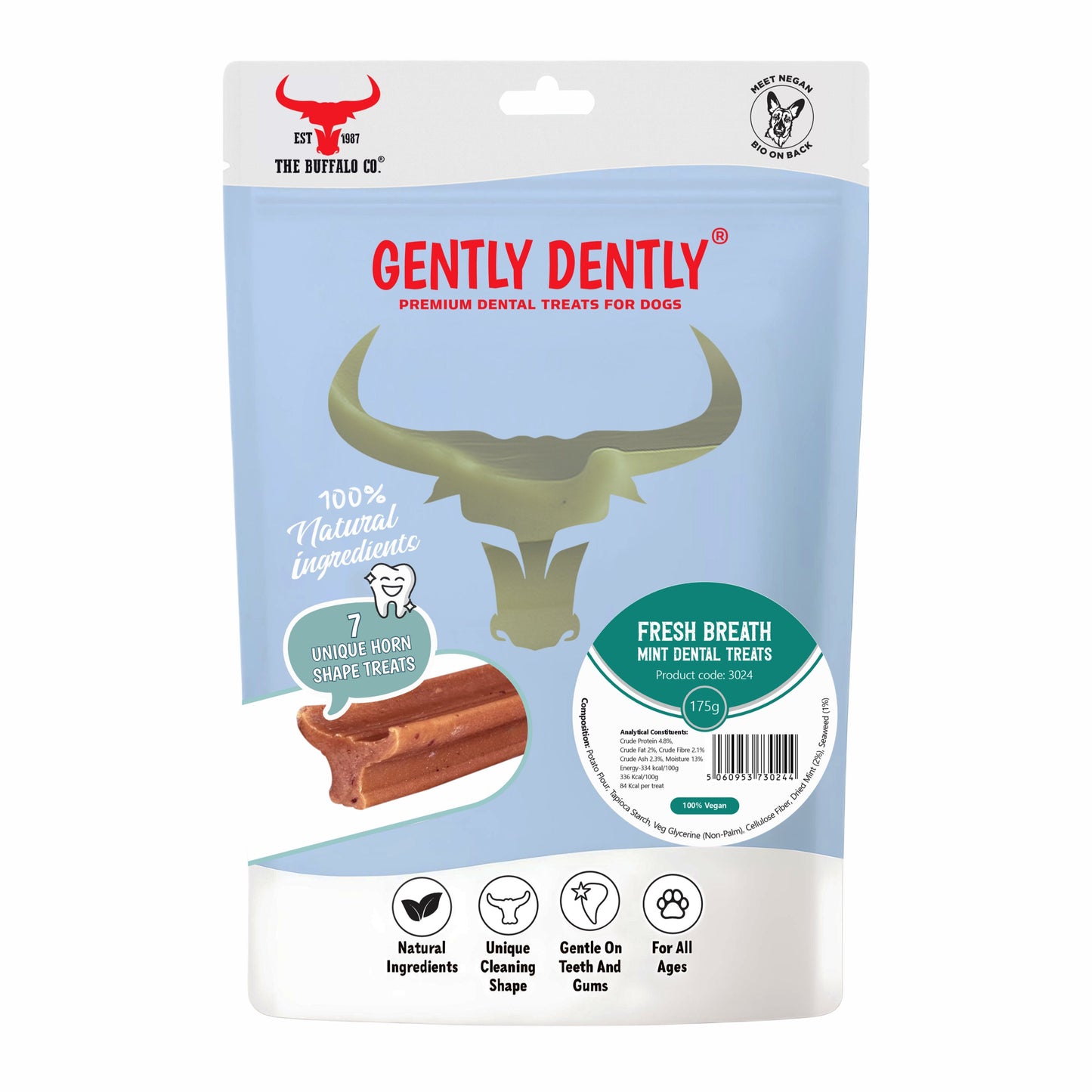 Gently Dently- Fresh Breath Mint Dental Treats for Dogs 175g