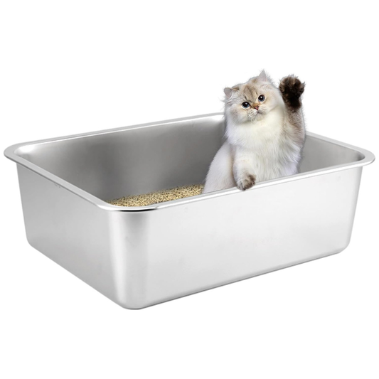 XXL Stainless Steel Cat Litter Tray 50 × 35 × 15 cm