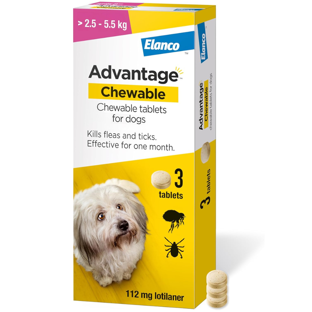 Chewable Flea & Tick Treatment Tablets for Dogs 2.5-5.5kg 3 Pack