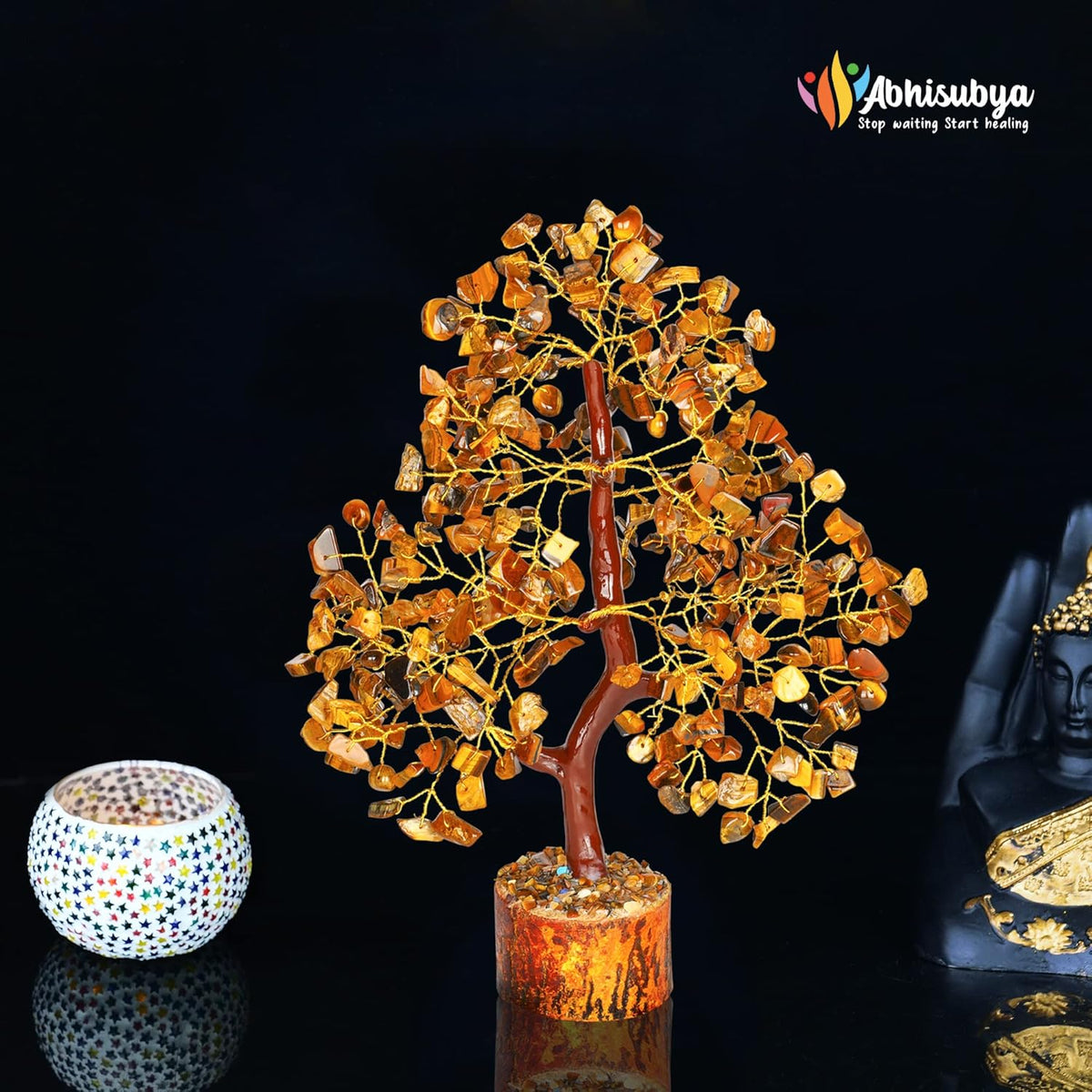 ABHISUBYA Tiger Eye Crystal Tree - Crystal Room Decor - Home Office Accessories - Spiritual Gifts for Women - Meditation Gifts - Sayby’s