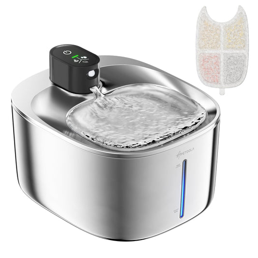 APETDOLA Stainless Steel Cat Water Fountain, 135 fl oz/4L Wireless Cat Fountain for Drinking, Automatic Water Fountain Cats Bowl for Pets and Dogs (white, 1 filter) - Sayby’s