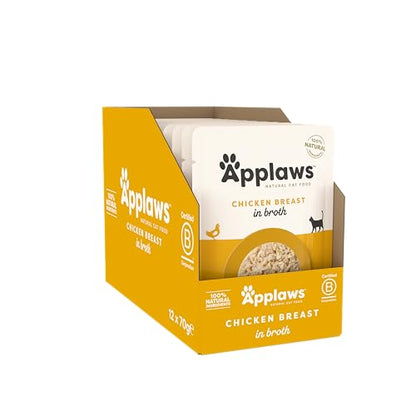 Applaws 100% Natural Wet Cat Food, Pouch Multipack Chicken Selection in Broth, 70 g (12 x 70 g Pouches) - Sayby’s