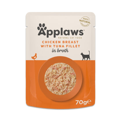 Applaws 100% Natural Wet Cat Food, Pouch Multipack Chicken Selection in Broth, 70 g (12 x 70 g Pouches) - Sayby’s