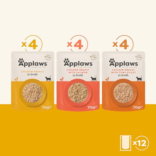 Applaws 100% Natural Wet Cat Food, Pouch Multipack Chicken Selection in Broth, 70 g (12 x 70 g Pouches) - Sayby’s