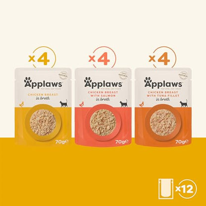 Applaws 100% Natural Wet Cat Food, Pouch Multipack Chicken Selection in Broth, 70 g (12 x 70 g Pouches) - Sayby’s