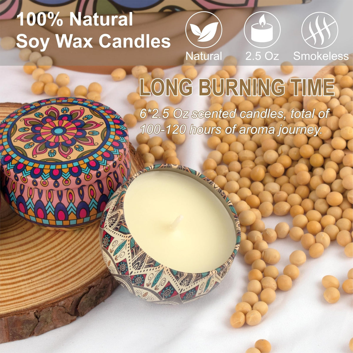 Auralome Scented Candles Sets for Women - Natural Soy Wax Aromatherapy Candle Small Gifts Long Burn Fragranced Aroma Candle Set of 4 4.4 Oz for Birthday Mum Teacher Mothers Day Christmas Diwali Bath - Sayby’s