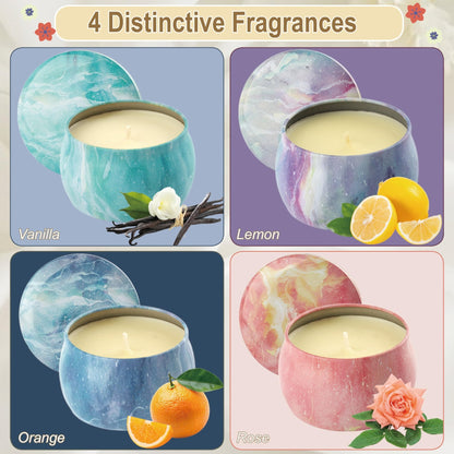 Auralome Scented Candles Sets for Women - Natural Soy Wax Aromatherapy Candle Small Gifts Long Burn Fragranced Aroma Candle Set of 4 4.4 Oz for Birthday Mum Teacher Mothers Day Christmas Diwali Bath - Sayby’s