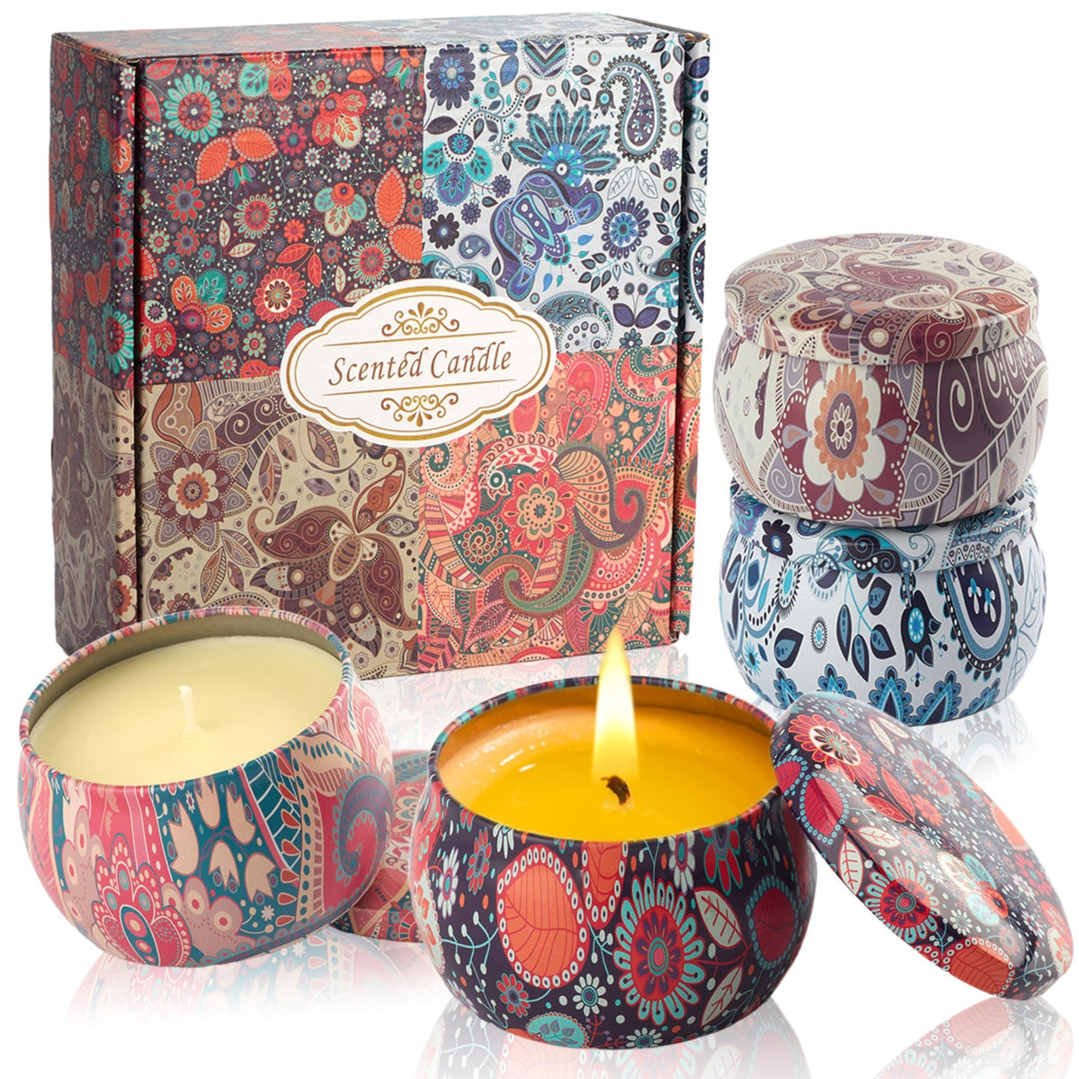 Auralome Scented Candles Sets for Women - Natural Soy Wax Aromatherapy Candle Small Gifts Long Burn Fragranced Aroma Candle Set of 4 4.4 Oz for Birthday Mum Teacher Mothers Day Christmas Diwali Bath - Sayby’s