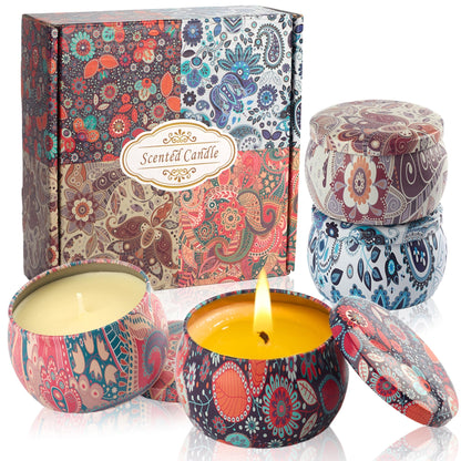 Auralome Scented Candles Sets for Women - Natural Soy Wax Aromatherapy Candle Small Gifts Long Burn Fragranced Aroma Candle Set of 4 4.4 Oz for Birthday Mum Teacher Mothers Day Christmas Diwali Bath - Sayby’s