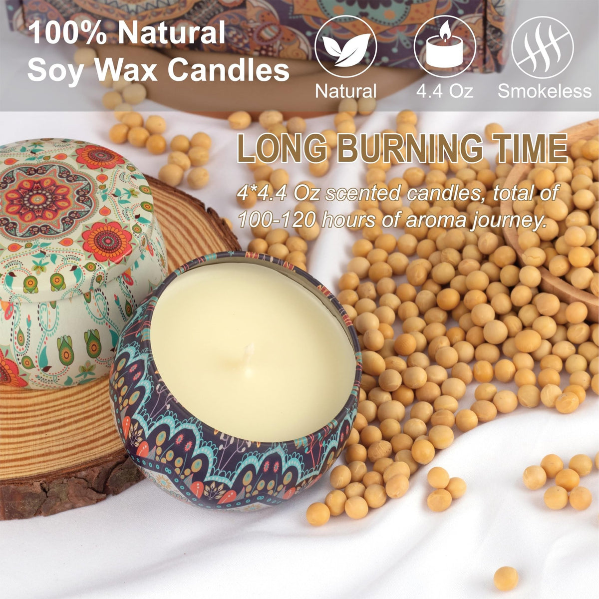 Auralome Scented Candles Sets for Women - Natural Soy Wax Aromatherapy Candle Small Gifts Long Burn Fragranced Aroma Candle Set of 4 4.4 Oz for Birthday Mum Teacher Mothers Day Christmas Diwali Bath - Sayby’s