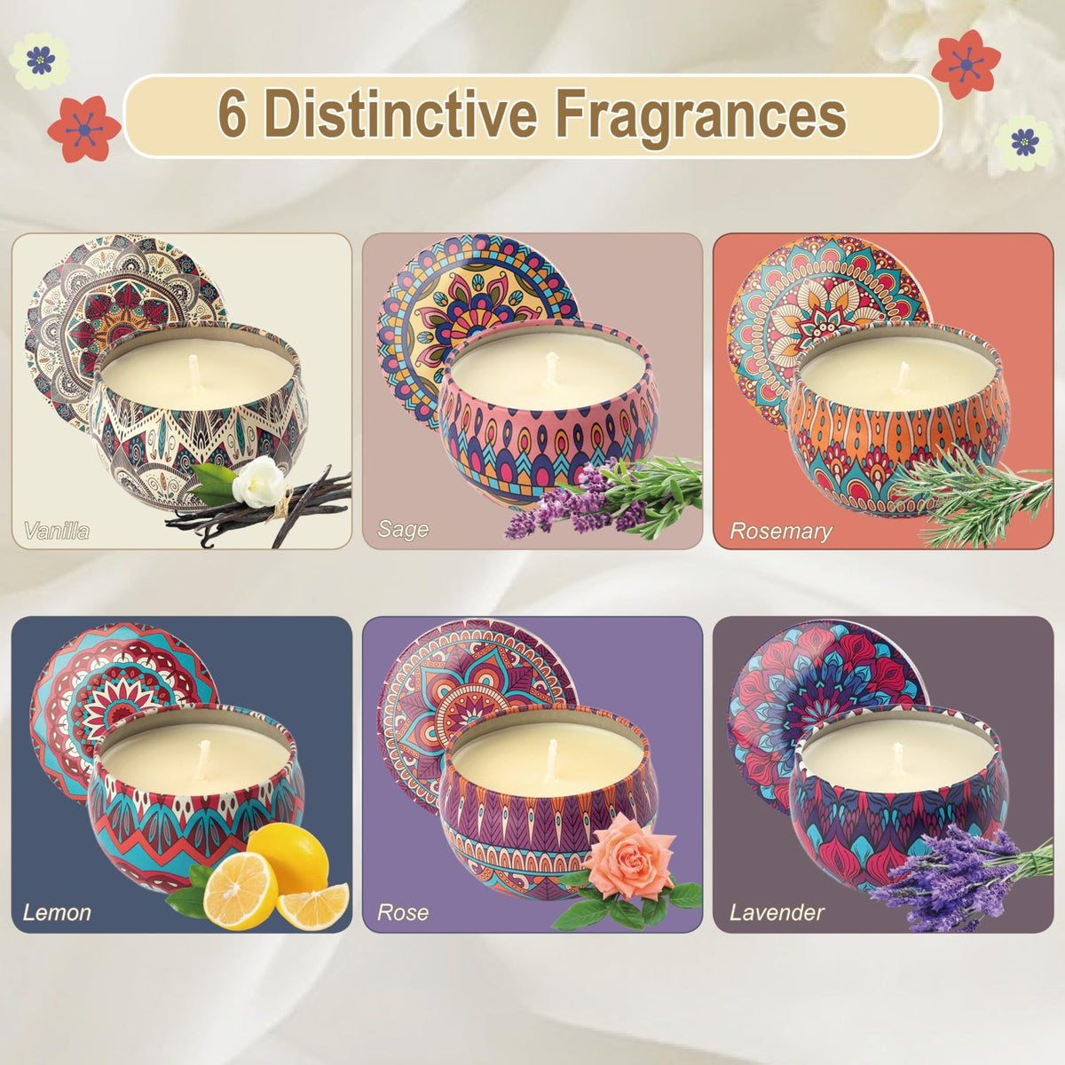 Auralome Scented Candles Sets for Women - Natural Soy Wax Aromatherapy Candle Small Gifts Long Burn Fragranced Aroma Candle Set of 4 4.4 Oz for Birthday Mum Teacher Mothers Day Christmas Diwali Bath - Sayby’s