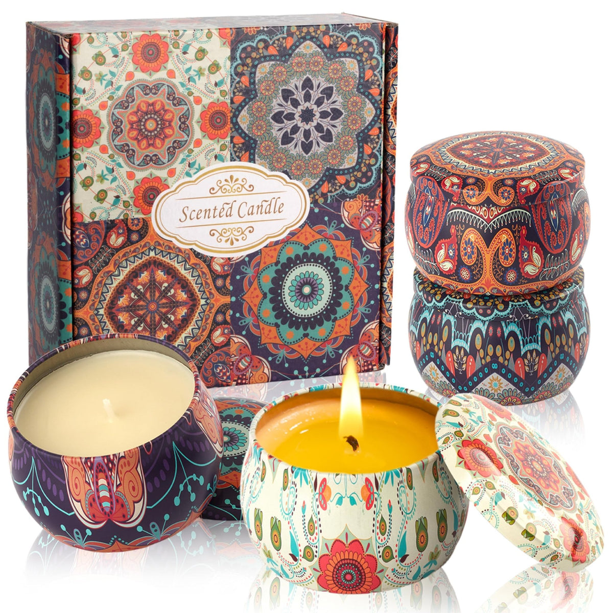 Auralome Scented Candles Sets for Women - Natural Soy Wax Aromatherapy Candle Small Gifts Long Burn Fragranced Aroma Candle Set of 4 4.4 Oz for Birthday Mum Teacher Mothers Day Christmas Diwali Bath - Sayby’s