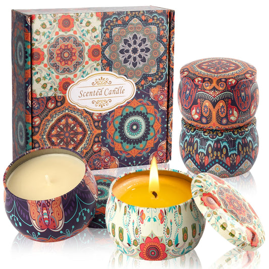 Auralome Scented Candles Sets for Women - Natural Soy Wax Aromatherapy Candle Small Gifts Long Burn Fragranced Aroma Candle Set of 4 4.4 Oz for Birthday Mum Teacher Mothers Day Christmas Diwali Bath - Sayby’s