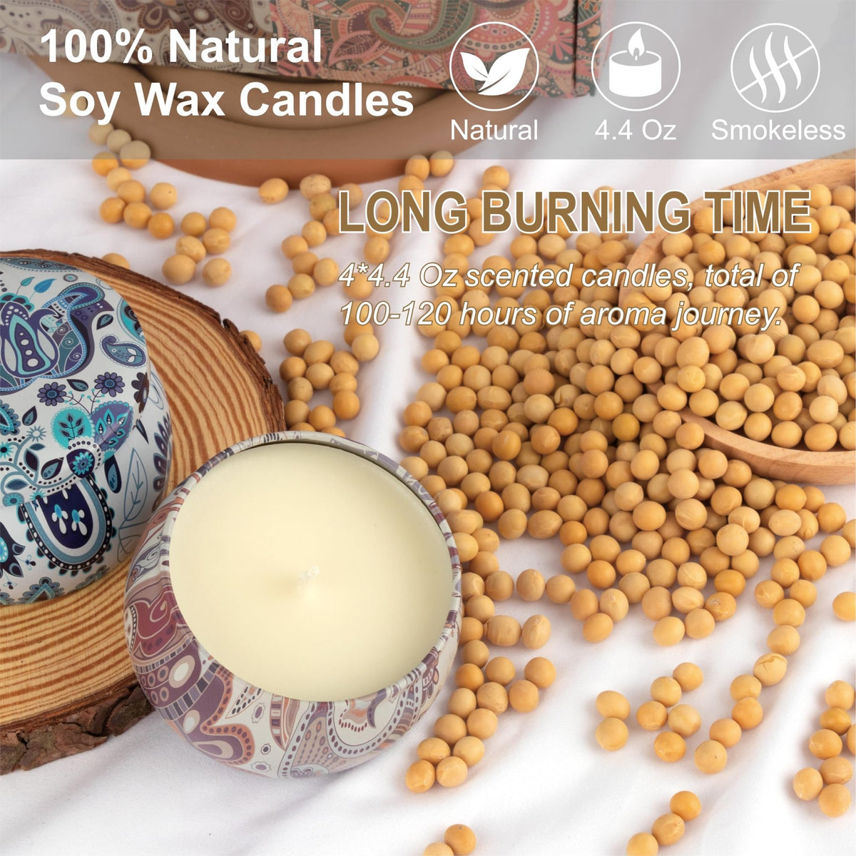 Auralome Scented Candles Sets for Women - Natural Soy Wax Aromatherapy Candle Small Gifts Long Burn Fragranced Aroma Candle Set of 4 4.4 Oz for Birthday Mum Teacher Mothers Day Christmas Diwali Bath - Sayby’s