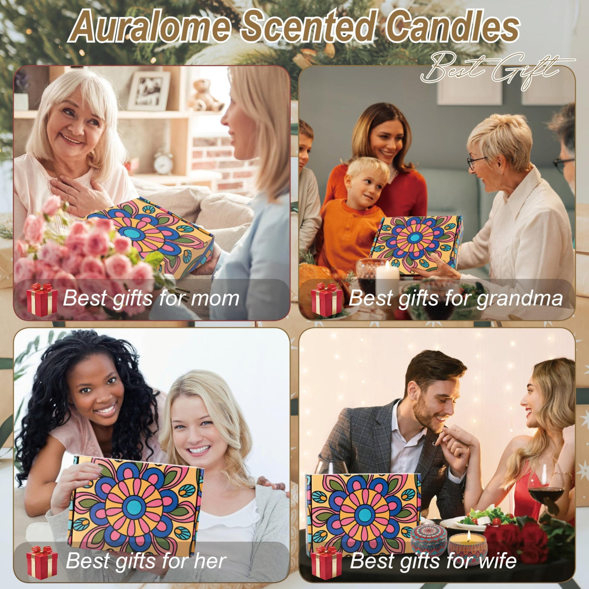 Auralome Scented Candles Sets for Women - Natural Soy Wax Aromatherapy Candle Small Gifts Long Burn Fragranced Aroma Candle Set of 4 4.4 Oz for Birthday Mum Teacher Mothers Day Christmas Diwali Bath - Sayby’s