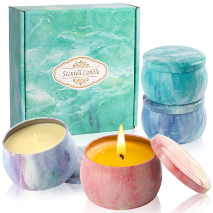 Auralome Scented Candles Sets for Women - Natural Soy Wax Aromatherapy Candle Small Gifts Long Burn Fragranced Aroma Candle Set of 4 4.4 Oz for Birthday Mum Teacher Mothers Day Christmas Diwali Bath - Sayby’s