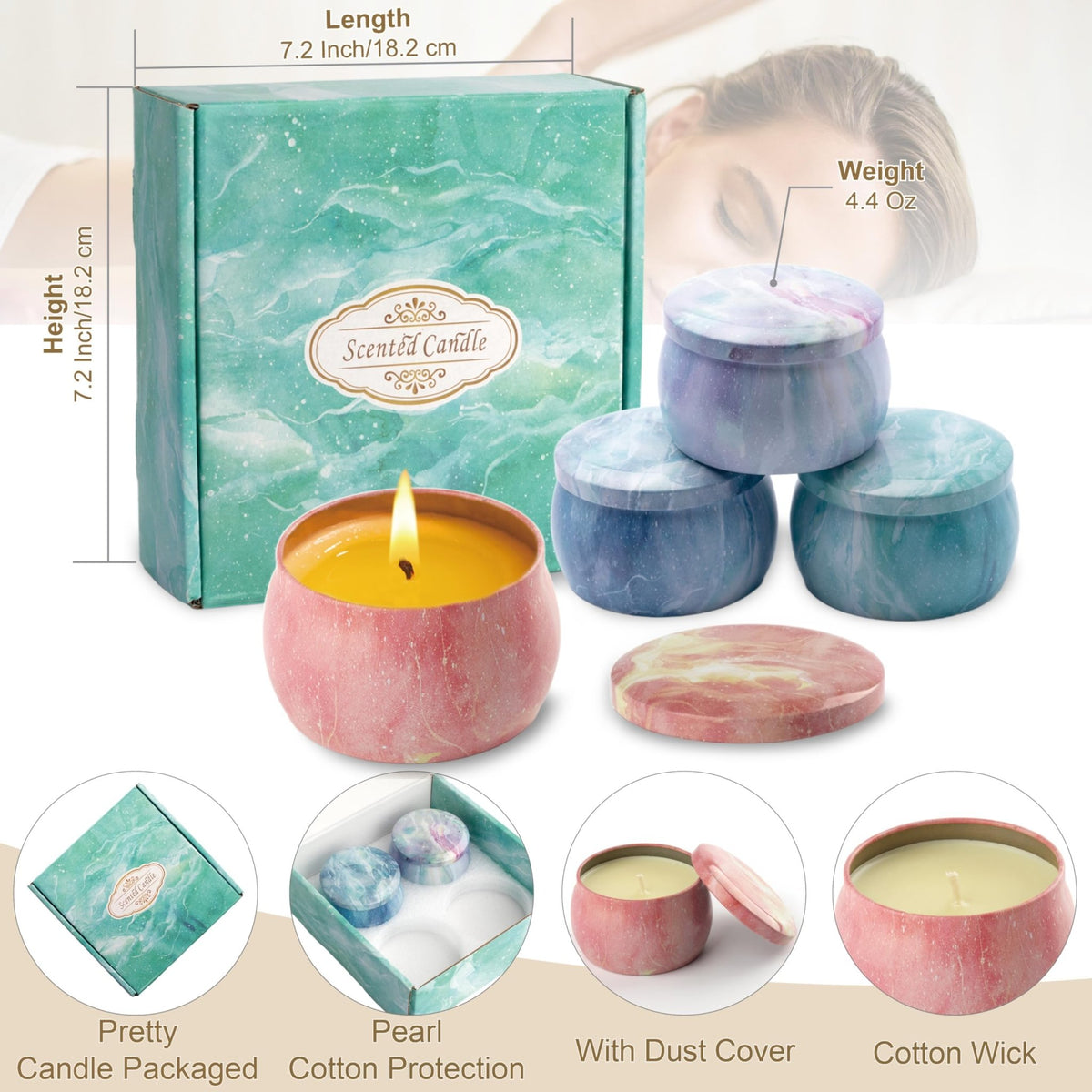 Auralome Scented Candles Sets for Women - Natural Soy Wax Aromatherapy Candle Small Gifts Long Burn Fragranced Aroma Candle Set of 4 4.4 Oz for Birthday Mum Teacher Mothers Day Christmas Diwali Bath - Sayby’s