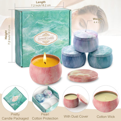 Auralome Scented Candles Sets for Women - Natural Soy Wax Aromatherapy Candle Small Gifts Long Burn Fragranced Aroma Candle Set of 4 4.4 Oz for Birthday Mum Teacher Mothers Day Christmas Diwali Bath - Sayby’s