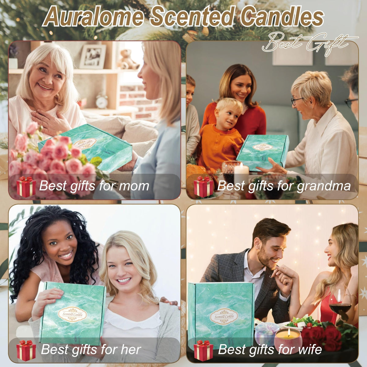 Auralome Scented Candles Sets for Women - Natural Soy Wax Aromatherapy Candle Small Gifts Long Burn Fragranced Aroma Candle Set of 4 4.4 Oz for Birthday Mum Teacher Mothers Day Christmas Diwali Bath - Sayby’s