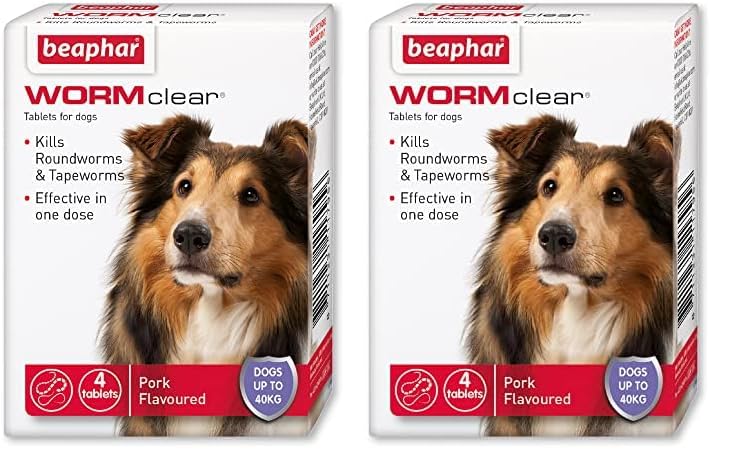 Beaphar | WORMclear® Tablets for Dogs up to 40kg | Kills All Common UK Intestinal Worms (Roundworms & Tapeworms) | Vet Strength Treatment | Pork-flavoured | 4 tablets - Sayby’s