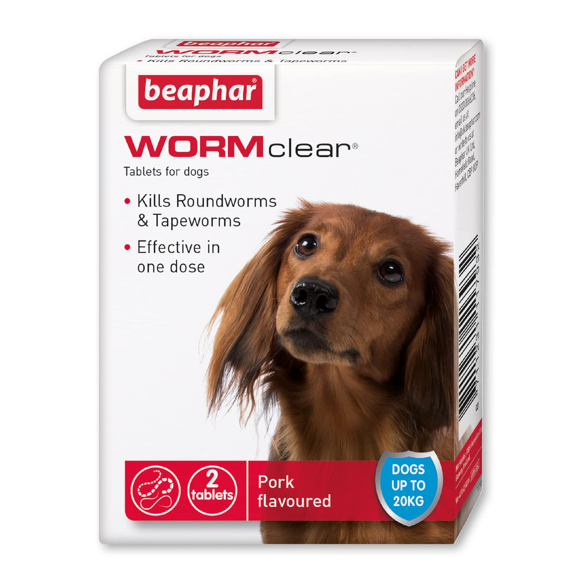 Beaphar | WORMclear® Tablets for Dogs up to 40kg | Kills All Common UK Intestinal Worms (Roundworms & Tapeworms) | Vet Strength Treatment | Pork-flavoured | 4 tablets - Sayby’s