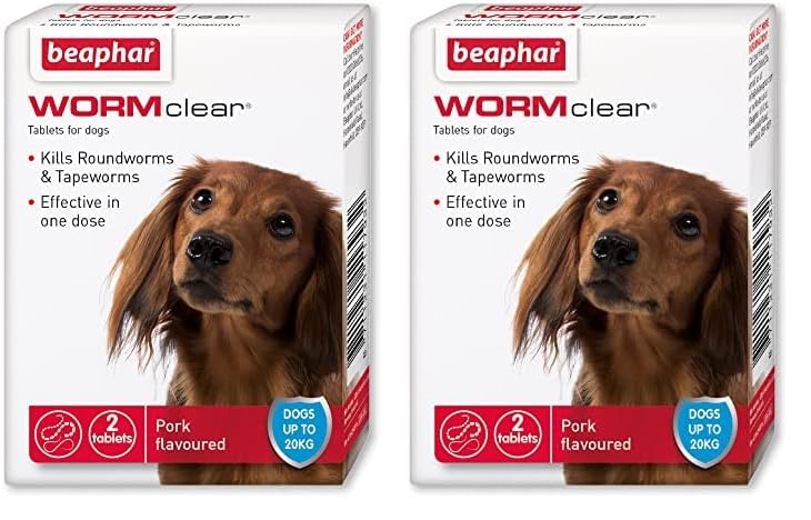 Beaphar | WORMclear® Tablets for Dogs up to 40kg | Kills All Common UK Intestinal Worms (Roundworms & Tapeworms) | Vet Strength Treatment | Pork-flavoured | 4 tablets - Sayby’s