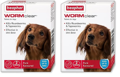 Beaphar | WORMclear® Tablets for Dogs up to 40kg | Kills All Common UK Intestinal Worms (Roundworms & Tapeworms) | Vet Strength Treatment | Pork-flavoured | 4 tablets - Sayby’s