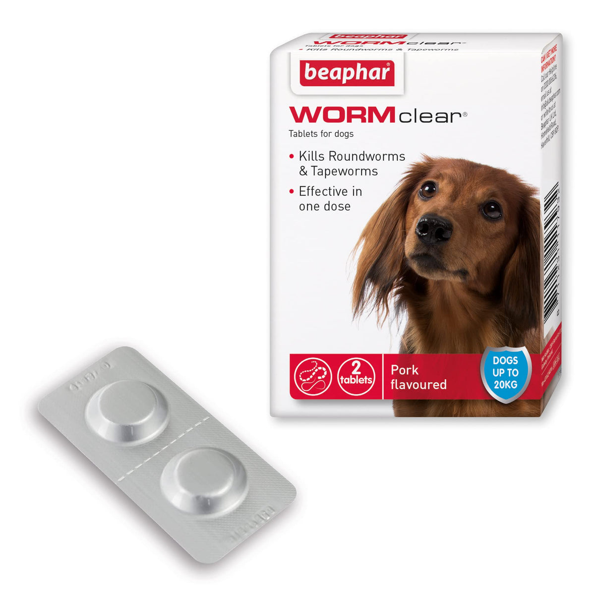 Beaphar | WORMclear® Tablets for Dogs up to 40kg | Kills All Common UK Intestinal Worms (Roundworms & Tapeworms) | Vet Strength Treatment | Pork-flavoured | 4 tablets - Sayby’s