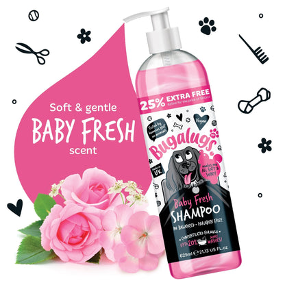BUGALUGS Baby Fresh Dog Shampoo grooming products for smelly dogs with baby powder scent, best puppy shampoo, Vegan pet shampoo professional (625ml) - Sayby’s